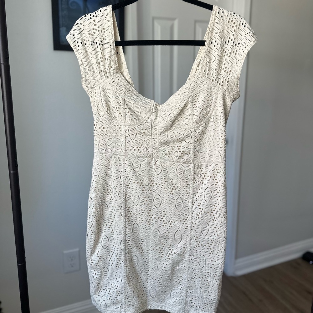 Crochet Lace Cream Dress
